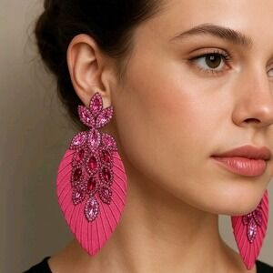 Noir Jewelry Pink Chandelier Crystal‎ Earrings 4"  Leaf Ombre Marquise Formal